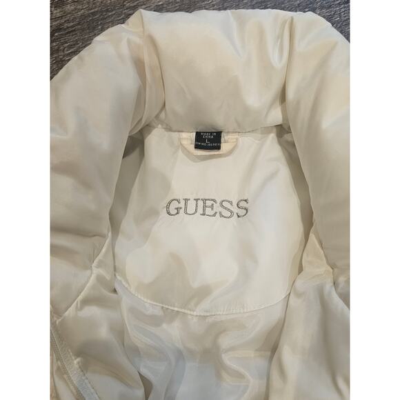 Guess y2k white ivory down bomber puffer jacket womens large medium buckle - Picture 11 of 12